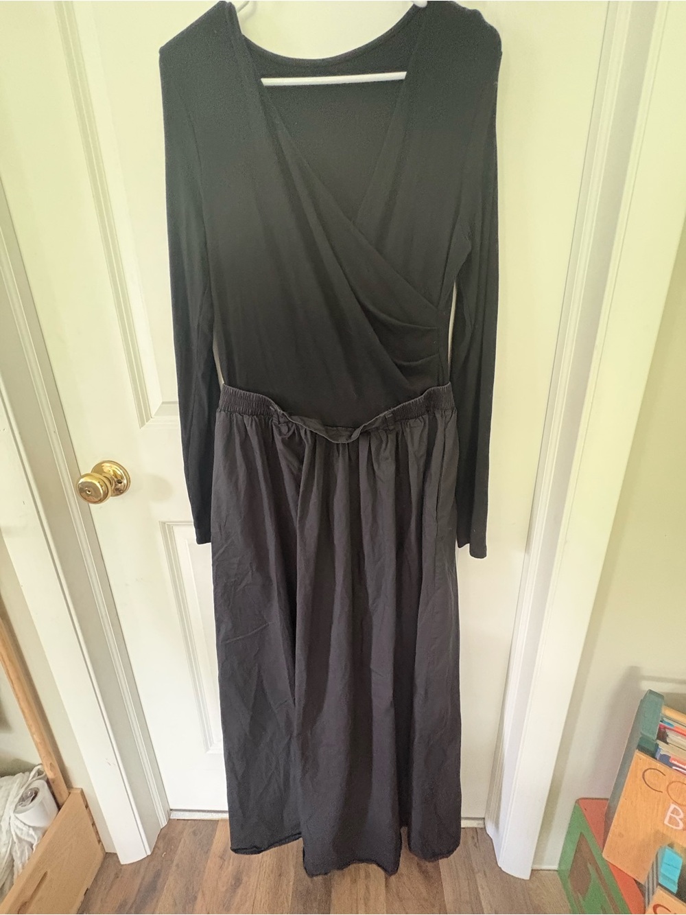 Black Long Sleeve Wrap-Style Maxi Dress